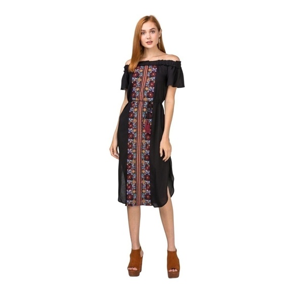Dresses & Skirts - EMBROIDERED off the shoulder midi dress size M